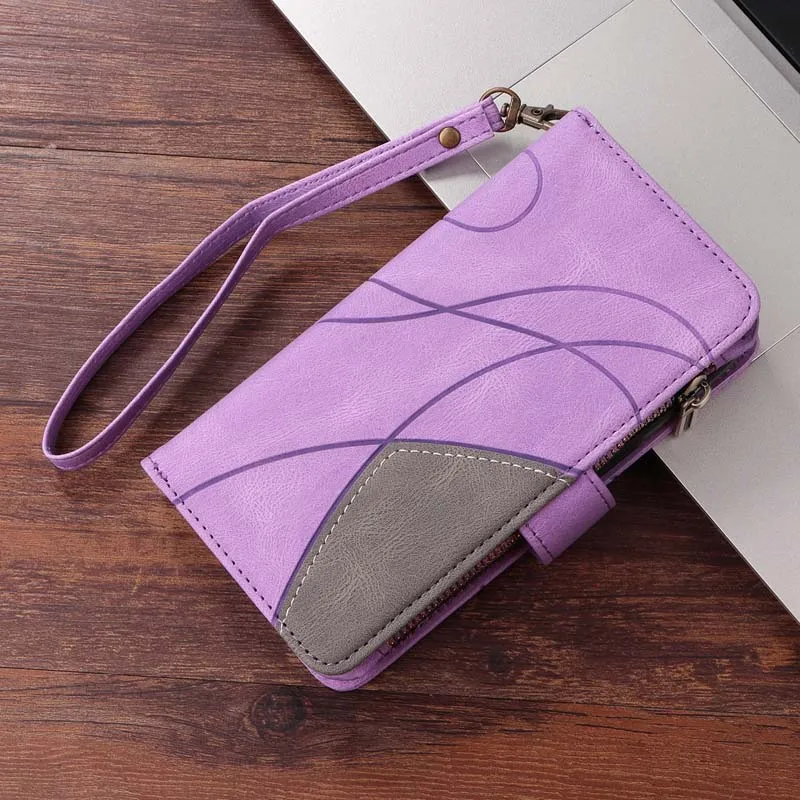 Leather Flip Wallet Phone Case with Zipper and 9-Card Holder Slots