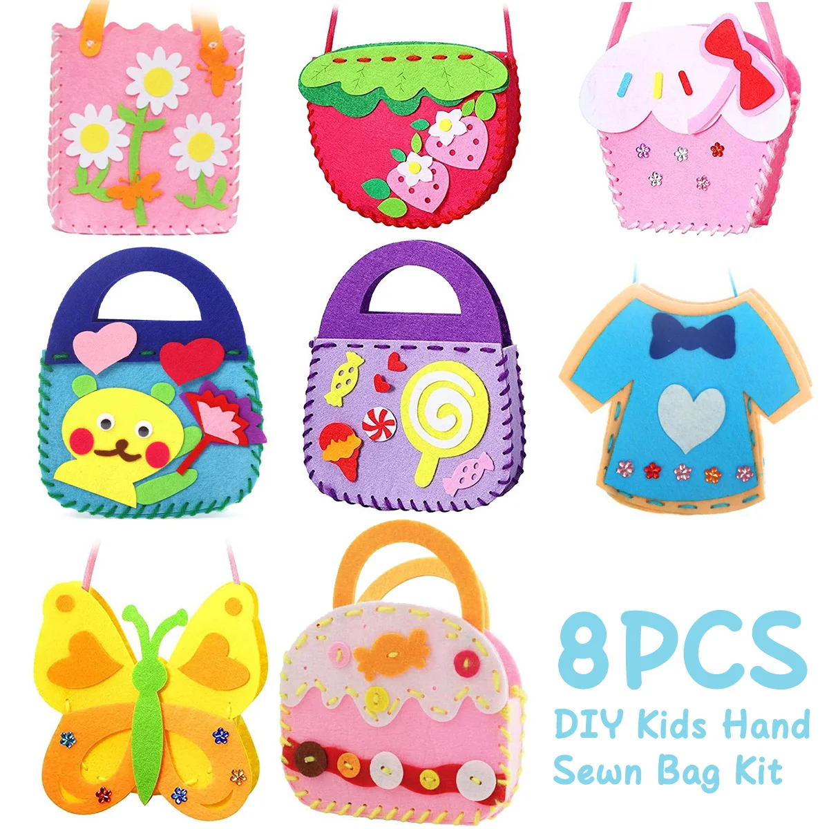 8Pcs First Sewing Kit for Kids DIY Felt Sewing Kit Educational Toy Craft Felt with Needle Thread Strap Craft Sewing Craft Kit
