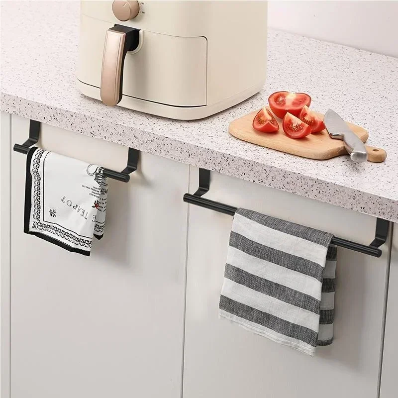 Towel Rod Steel Metal Wire Over Cabinet Towel Rack Storage Organizer Bathroom Door Hanging Rack Punch-free Rag Hanger towel rack towel holder