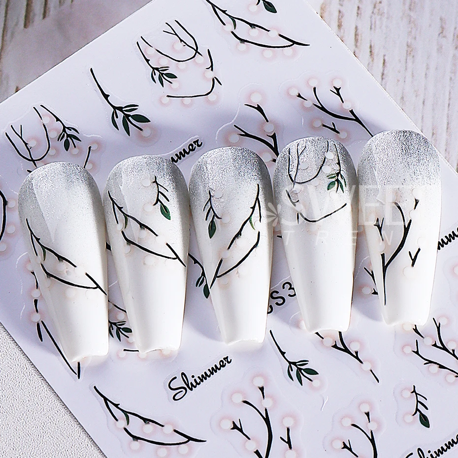 2pcs Christmas Nail Stickers Self-Adhesive Blue Xmas Tree Light Ball Bow Gift Nail Decals Sliders New Year Manicure Decoration