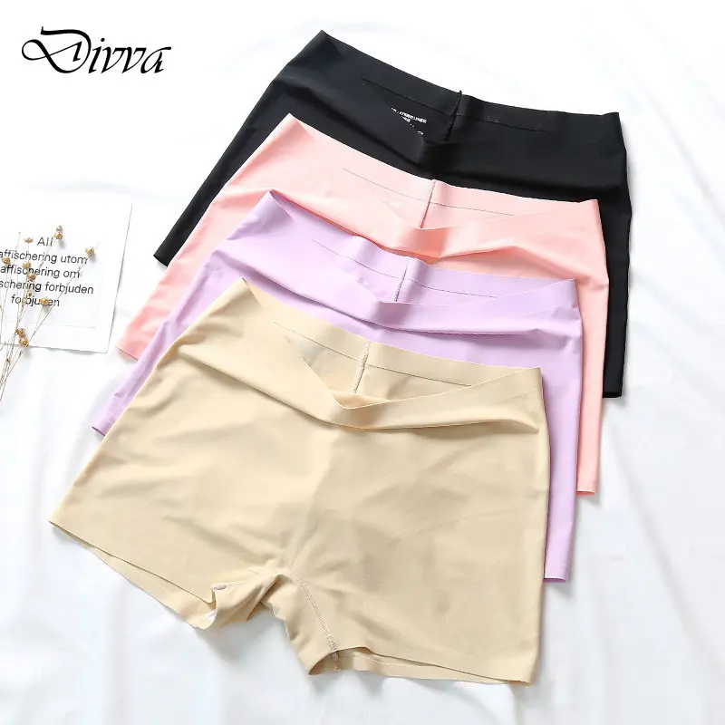 Women's Ice Silk Seamless Underwear Cotton Crotch Boxer Shorts Ladies Pants Four Corners Anti-empty Summer Thin Section safety shorts,seamless panties,women shorts underwear