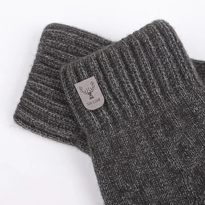 New men's warm gloves winter touch screen plus fleece gloves cold warm wool knitted gloves Outdoor Windproof Skiing Snow Mittens 5
