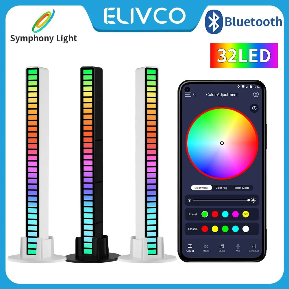 LED Strip Lights 32 LEDS Smart RGB Light Bar Music Rhythm Ambient Pickup Lamp With App Control for TV Compute Gaming Desktop