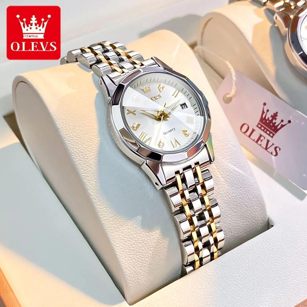 OLEVS-최고 브랜드 여성용 시계, 우아한 마름모 거울, 오리지널 쿼츠, 숙녀 손목 시계, 스테인레스 스틸, 방수, 신제품
