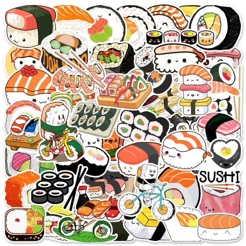 

10/25/50pcs Kawaii Sushi Graffiti Stickers Cartoon Food for DIY Scrapbook Suitcase Water Bottle Phone Laptop Skateboard Kids