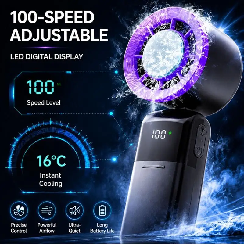 Portable High Speed Handheld 2400mAh Rechargeable 100 Wind Speeds Adjustable Mini Foldable Air Cooling Turbo Fan_voghion.com
