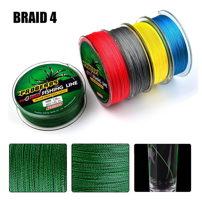 Fishing Line Fishing Tackle 100M 4 Braids Superior Abrasion Resistance 4 Weaved 6LB-100LB Cord Fishing Tackle PE Braided Sea