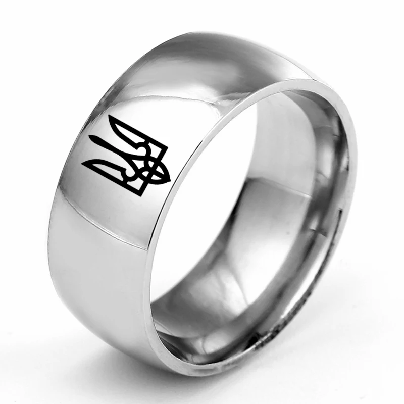 

8MM Stainless Steel Ring Rotated Ukrainian National Emble Ring God Bless Ukrainian Personalised Initial Engrave A to Z Alphabet