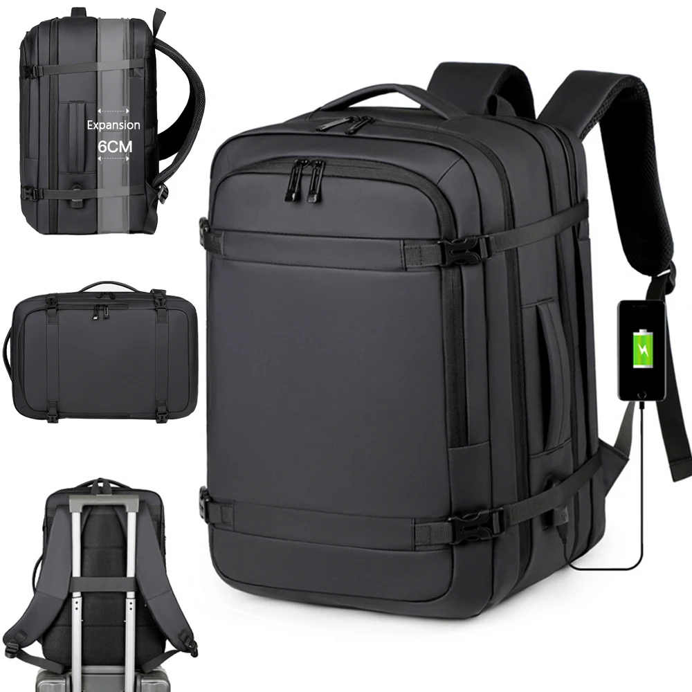 Zaino da Viaggio Classico per Uomo, Zaino Business, Zaino Scolastico Espandibile con USB, Grande Capacità, Impermeabile, per Laptop, Zaino alla Moda