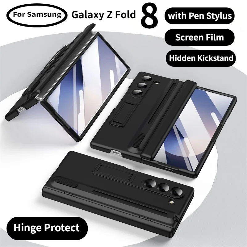 Luxury Hinge Protection Case with Stylus and Kickstand, Drop-Proof Cover