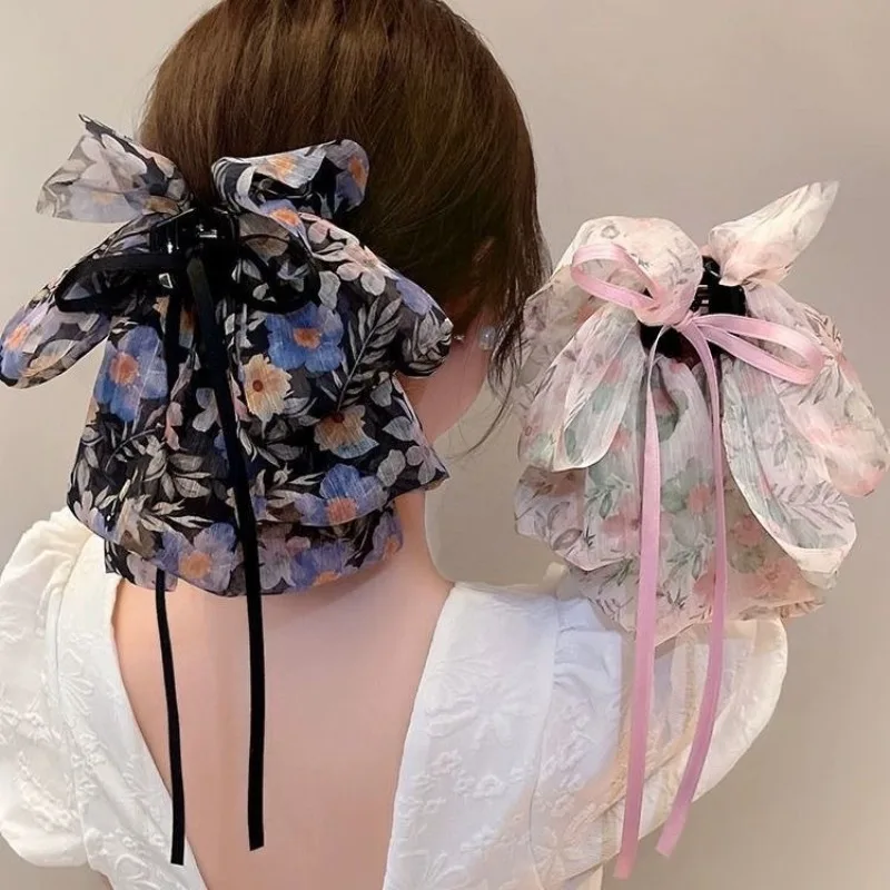 

Fashion Large Bow Ribbon Hair Grab Clip Women Ponytail Shark Clip Cute Flower Princess Barrett Grips Hair Accessorie for Girls