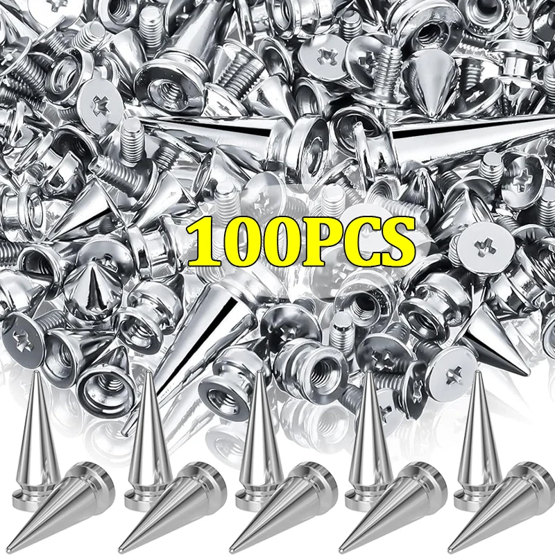 TOOGOO 10 Set Borchie Coniche A Vite In Metallo Nickelato – 25 Mm, Color Argento - 4
