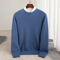 Autumn And Winter 100% Pure Wool Men's Thick Round Neck Slim-Fit  O-neck Pullover Long-Sleeved Knitted Cashmere Sweater 1