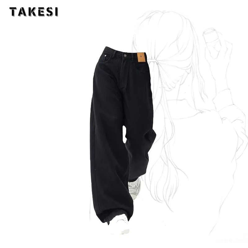 

Women's Fashion High Waist Vintage Jean Pants 2024 Spring Summer Harajuku Casual Black Wide Leg Female Y2K Trendy Cowboy Pants