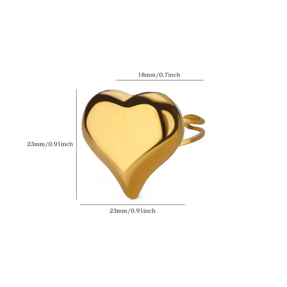 Chunky Heart Stainless Steel Open Rings For Women