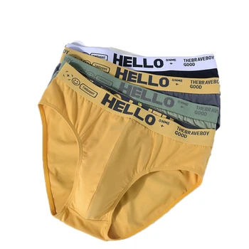 Nuovo 4 Pz/set Slip da Uomo Sexy Alla Moda di Colore Solido Lettera Biancheria Intima Più Il Formato Confortevole Mutande Traspiranti Mutandine da Uomo 1