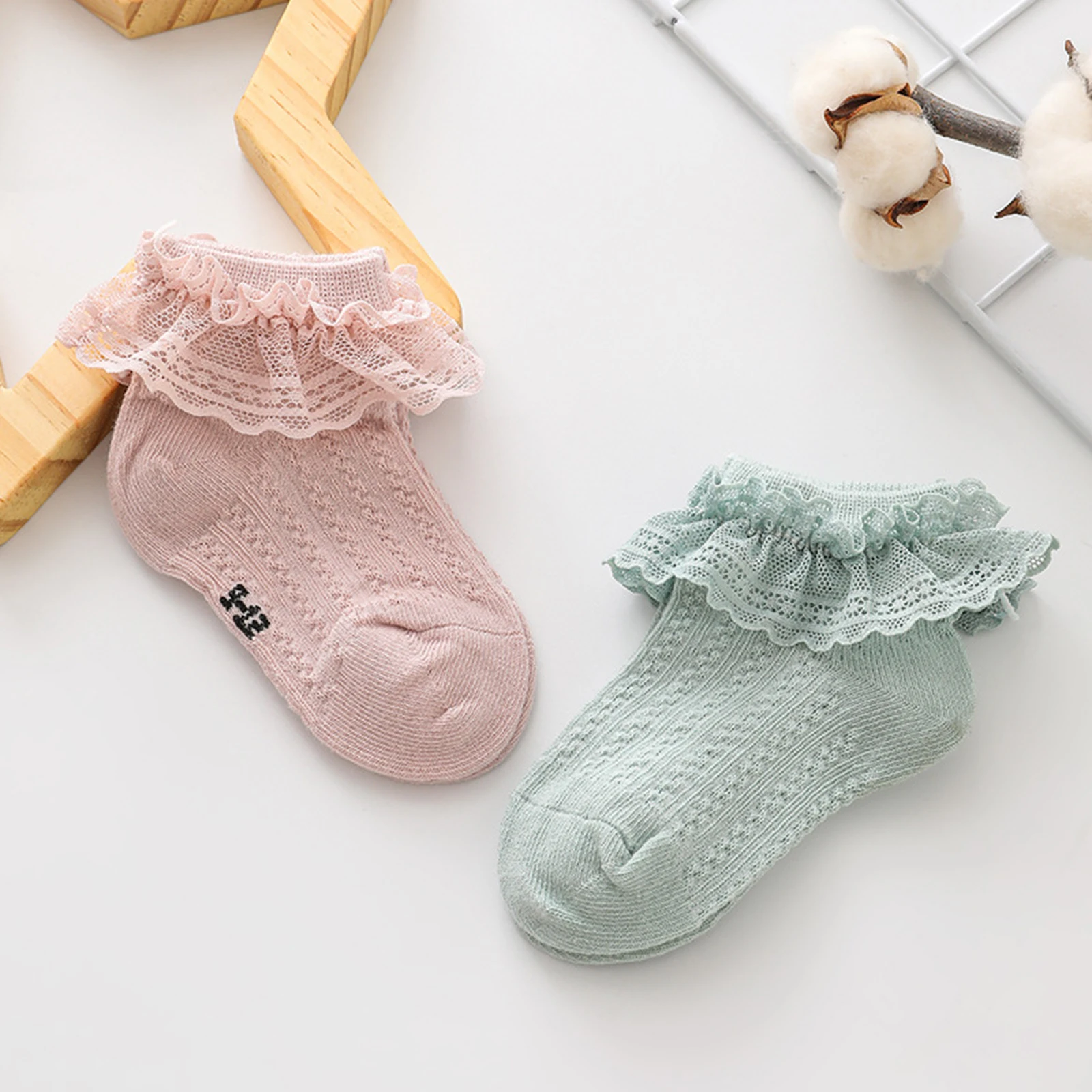 Children Girls Lace Socks Cute Soft Breathable Cotton Baby Ruffle Princess Dress Walking Ankle Short Socks for Toddler Accessory