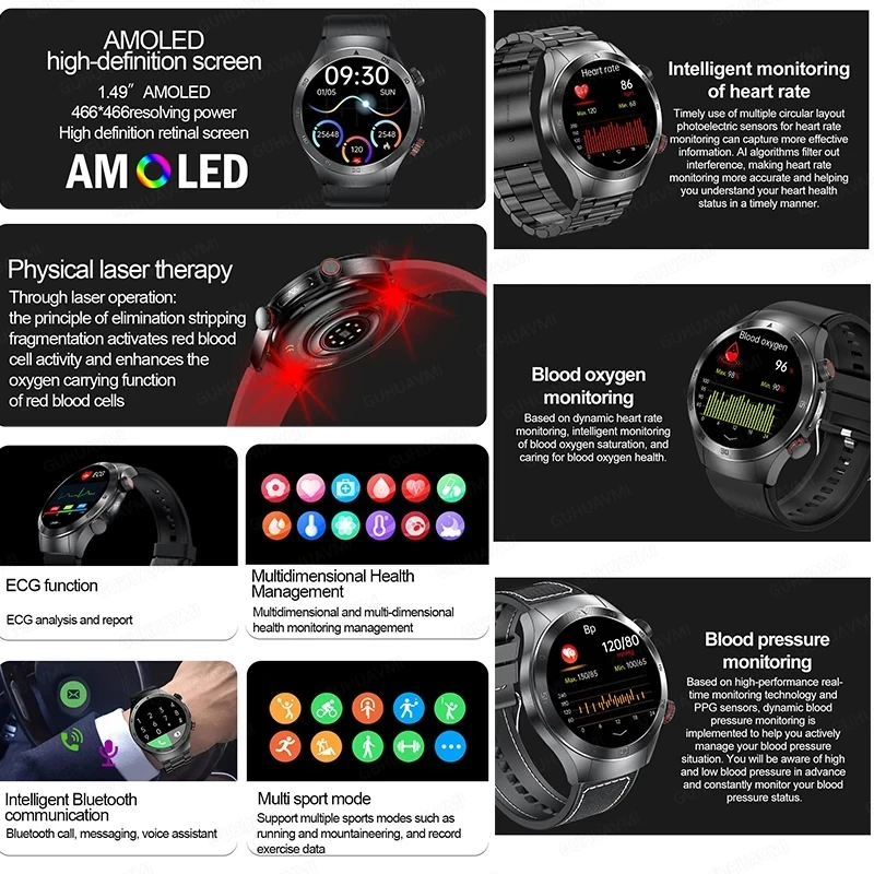 2025 New For XIAOMI 1.49"AMOLED Screen Laser therapy Smart Watch Men Women Blood fat Uric acid ECG+PPG Health Tracker Smartwatch 3