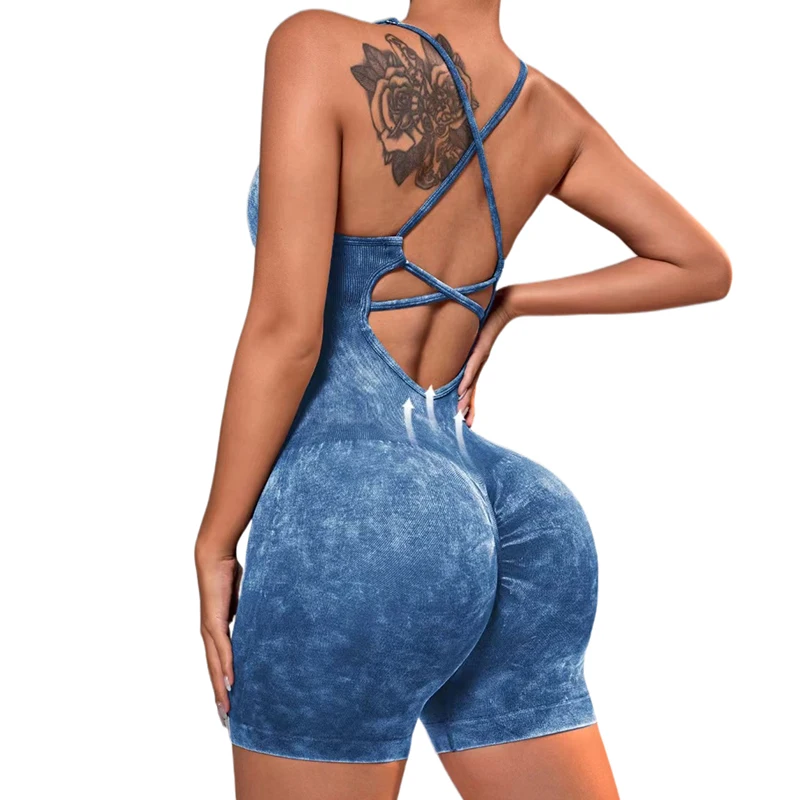 thumbnail image 1 of 2024 Sujetador deportivo de una pieza acolchado con control de abdomen, top de fitness acanalado de secado rápido, mono de tirantes para mujer, mono sin costuras, 1 of 5