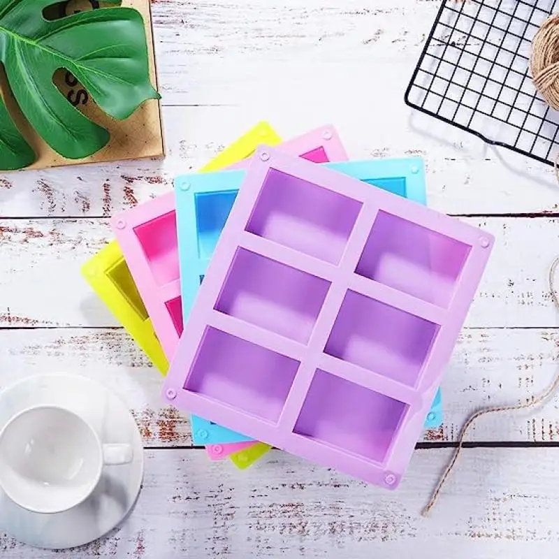 6 Grids Rectangle Silicone Soap Making Molds DIY Cake Bakeware Mold Soap Silicone Cake Mold Handmade Cold Soap Molds Tools Gifts