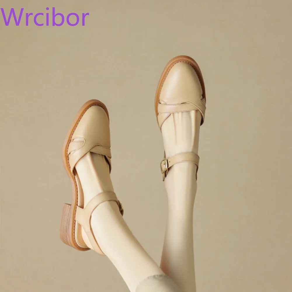 

2024 Summer New Style, Baotou Large Sandals for Women, Vintage Genuine Leather High Heels, Roman Shoes, Elegant Temperament