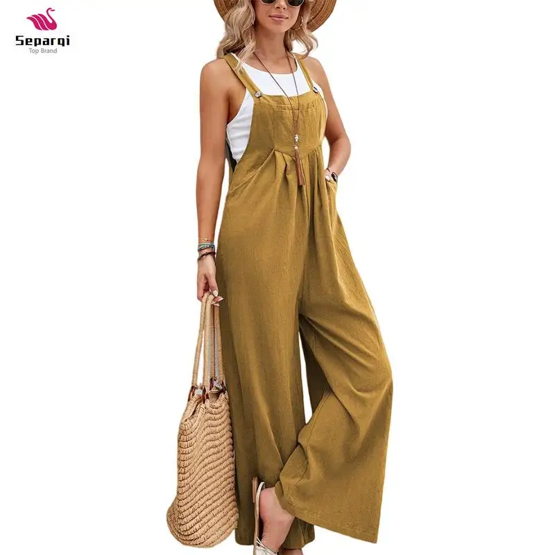 

SEPARQI Ladies Sexy Romper Jumpsuit 2024 Summer Sleeveless Twisted Knot Cotton Strappy Pants Button Openings Women'S Jumpsuits