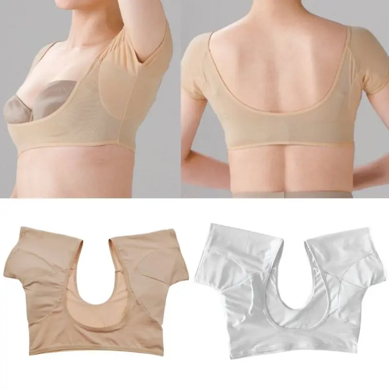 

Women Girl Short Sleeve Underwear Vest with Underarm Armpit Sweat Absorbing Pads Dropship