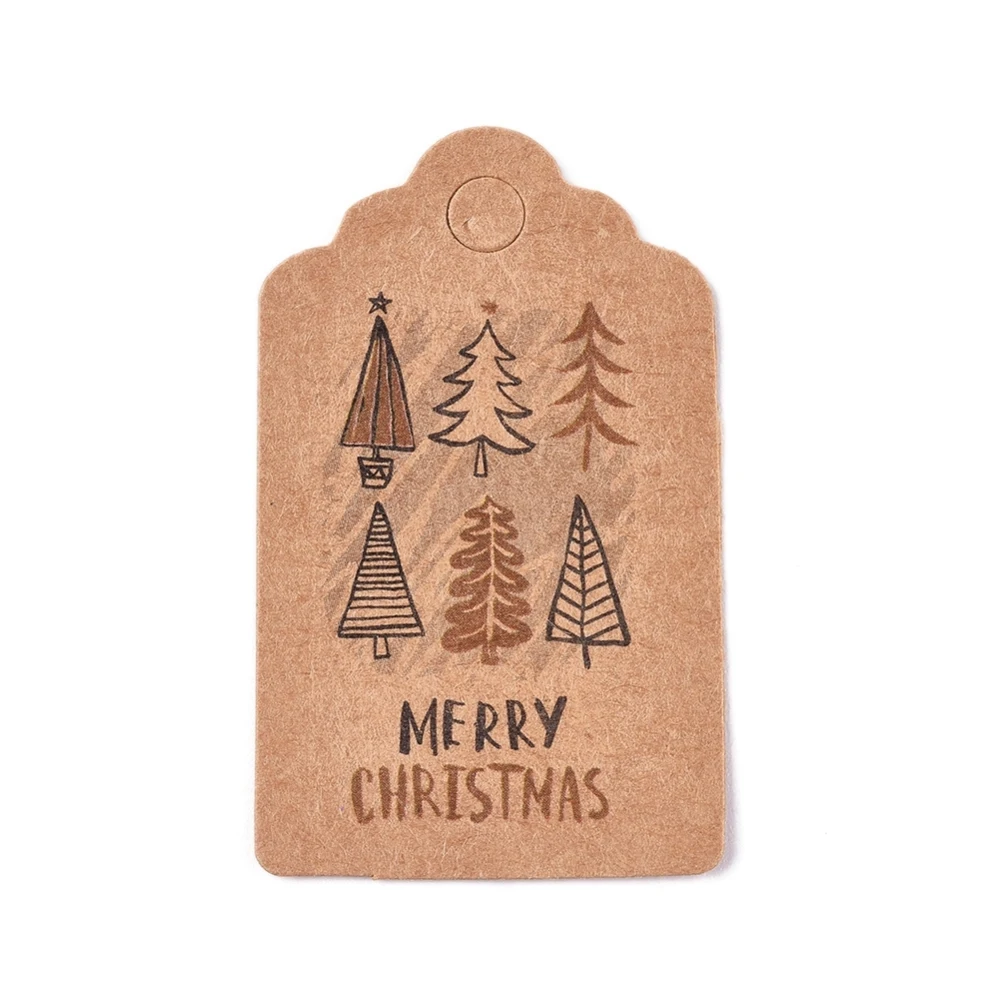 100Pcs Christmas Gift Tags Kraft Paper Hang Tgas Christmas Labels for Xmas Tree Decoration Present Crafts Hanging Tag Cards gold foil merry christmas stickers labels 1 5 500pcs holiday adhesive labels for cards present craft envelopes bag sealing