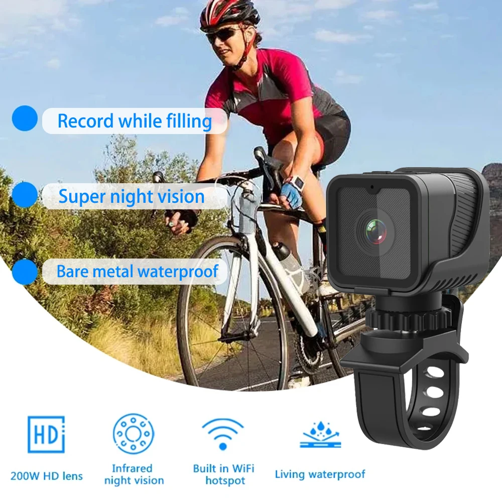 Caméra action sport 4K Ultra HD WiFi étanche avec carte 32Go filmant un skieur dans la poudreuse