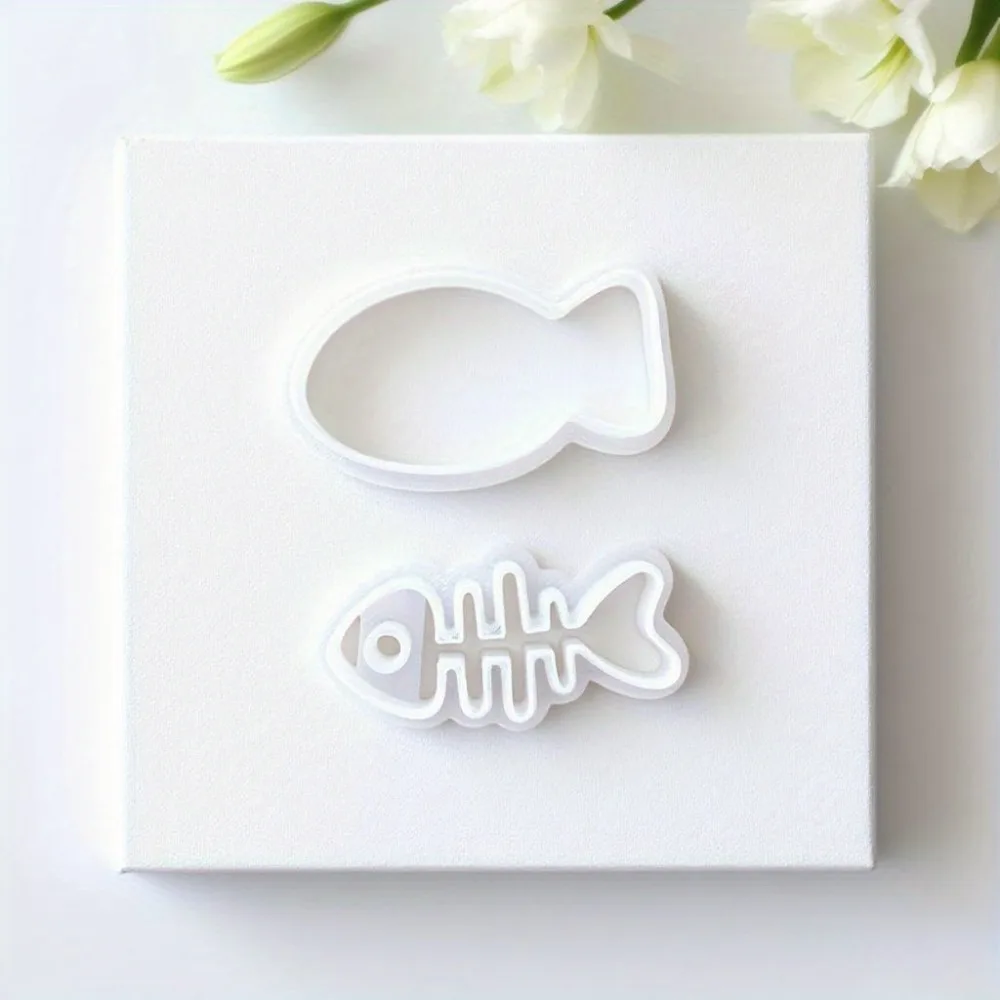 2Pcs 물고기 뼈 폴리머 클레이 커터 3D 인쇄 바다 테마 귀걸이 펜던트 DIY 수제 보석 만들기 도구