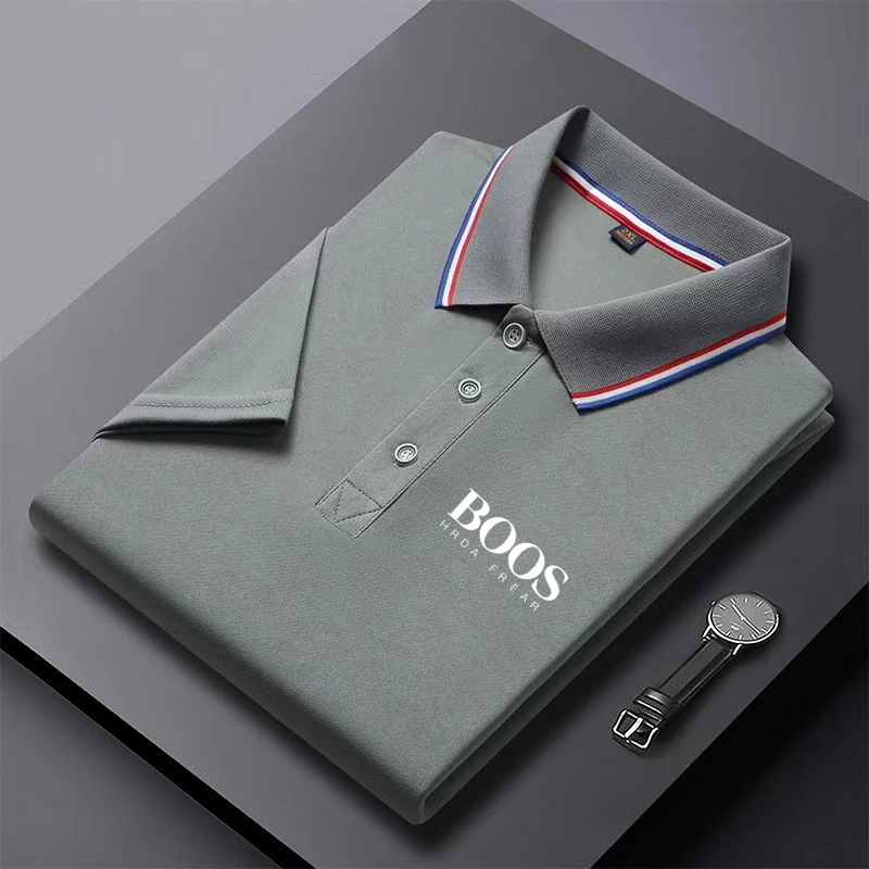 جديد الرجال عارضة أزياء مريحة قميص بولو بلون قصير الأكمام قميص بولو عارضة الأزياء الياقة الأعلى