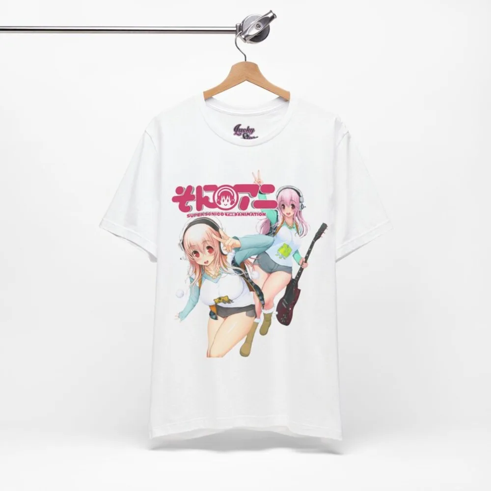 Heißes Super Sonico Grafik-T-Shirt Y2K Ästhetik Streetwear Unisex Oversized Sommer Baumwolle Print Retro Anime Tee Kleidung Oberteile