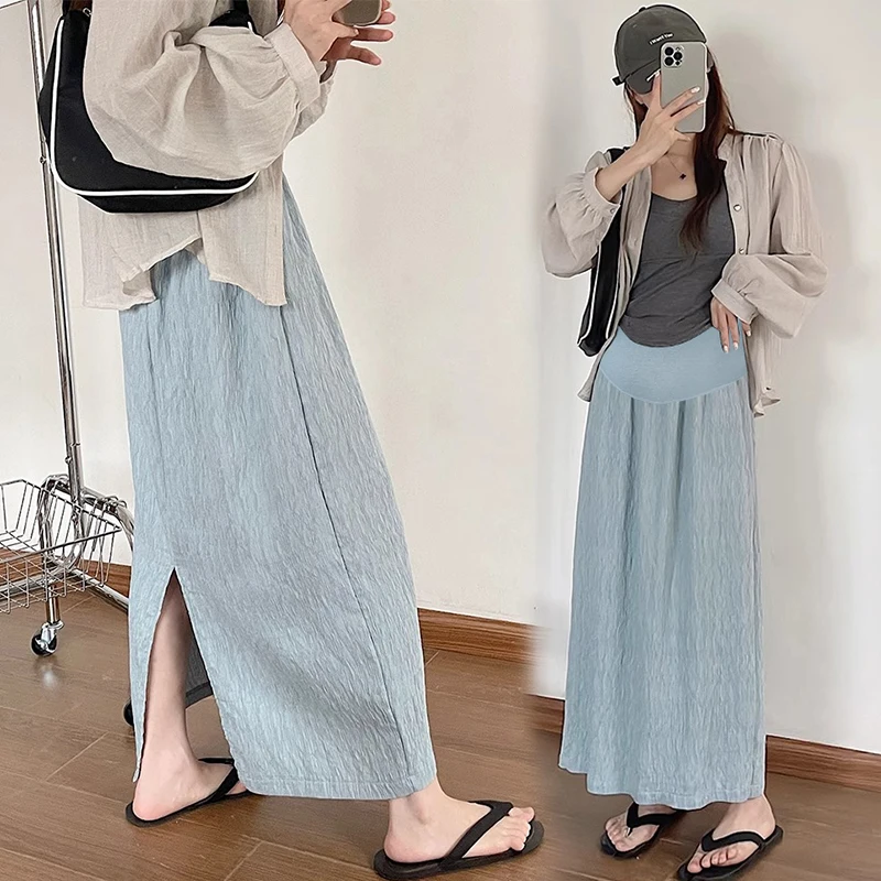 spring maternity dobby skirts slim back split ankle-length pregnant woman empired dobby skirts