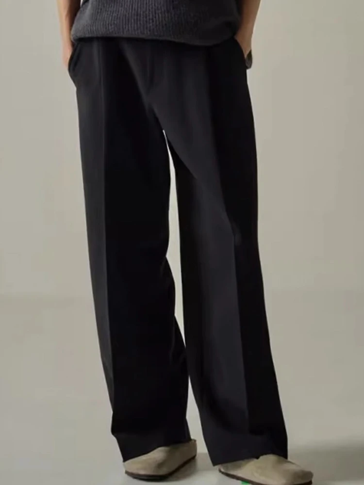 [LANMREM] Minimalism Wool Wide Leg Pants For Women 2024 Spring New High Waist Office Lady Fashion Trousers Female 26D8021