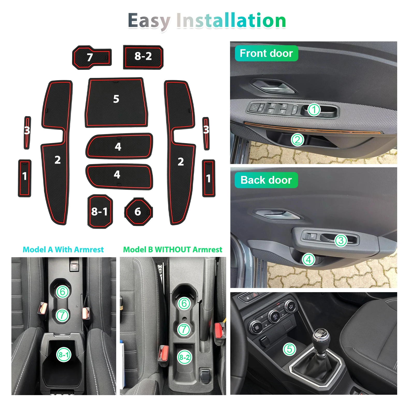 RUIYA for Dacia Sandero 3 / Sandero Stepway III Car Door Groove Mat  Anti-slip Slot Pad Auto Interior Sandero 3 Accessories 2023