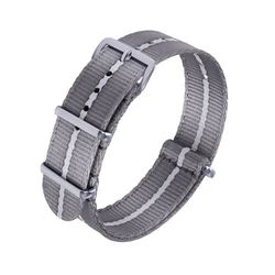 Durable Nylon Watch Band with Silver Buckle - Versatile Sport Strap - 22mm (Black Grey - Grey Line)