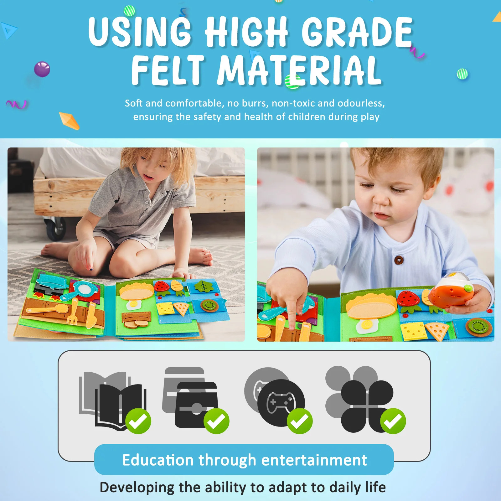 Montessori Busy Book 3D Baby Story Cloth Book Preschool Toddlers Early Learning Toy Quiet Activity Educational Sensory Toy