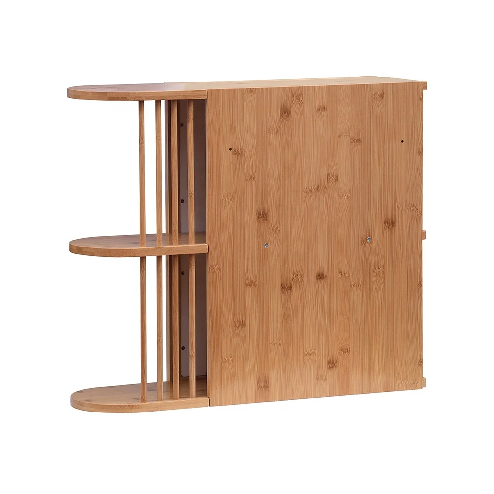 Bamboo Natural Contemporary Home Hotel Glass Bathroom Wall Cheap Bamboo Frame Mirror Cabinet with Shelf