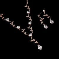 Silver Color Zirconia Crystal Bridal Jewelry Sets Leaf Shape Choker Necklace Earrings Wedding Ornament for Women Engagement Gift 1