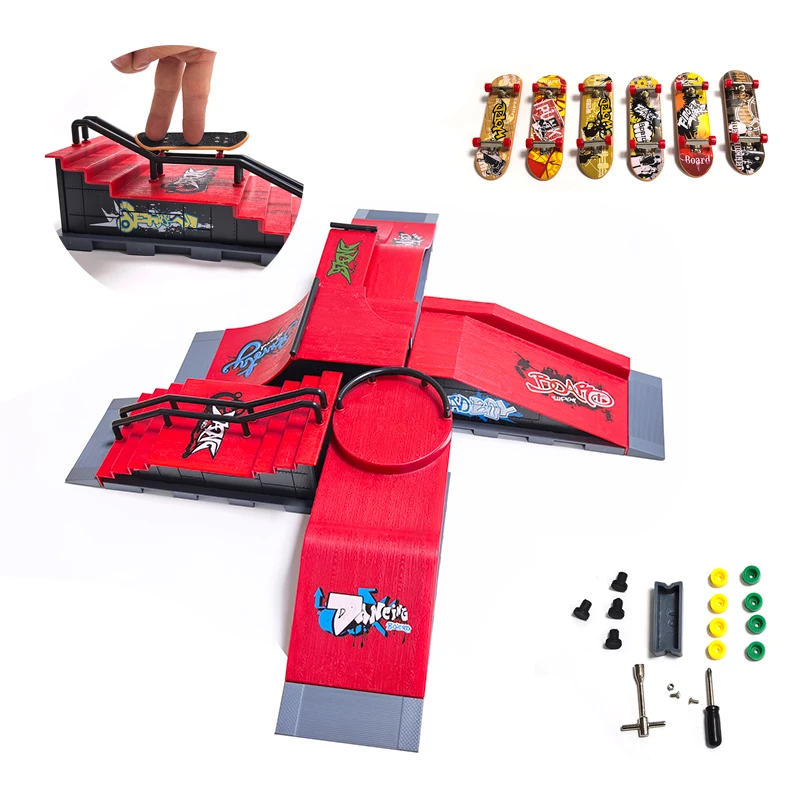 【Trending Now】 Finger Skatepark Set Professional Tech Practice Deck Platform Stunt Finger Skateboard DIY Assemble Ramp Park Kits Toys For Kids