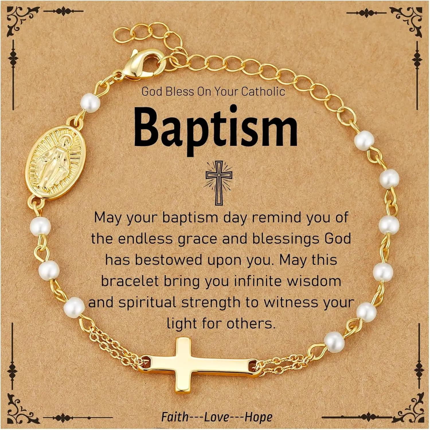 Katholische Geschenke für Frauen und Mädchen, Perlen-Rosenkranz, Perlen, Jungfrau Maria, Kreuz-Armband, Erstkommunion, Taufe, religiöser christlicher Schmuck