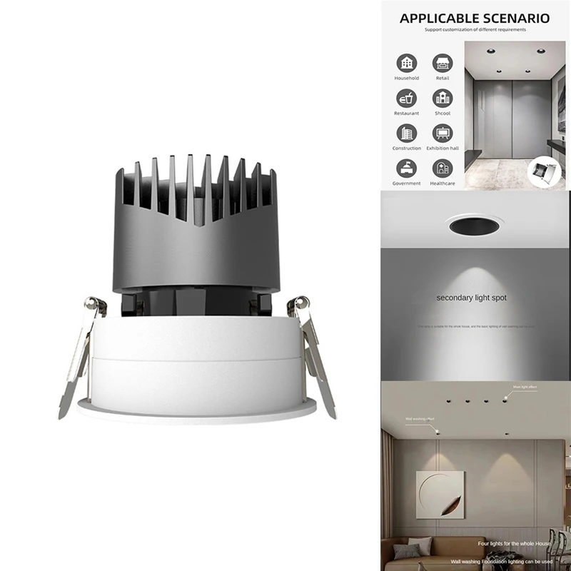 Foco LED COB antideslumbrante, 7W, aluminio, para comedor, oficina, dormitorio, pistola de iluminación, negro + blanco, 4000K