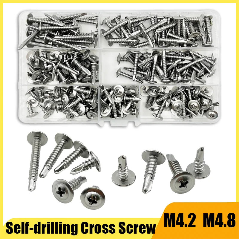 Auto-perfuração Kit Parafuso Lavadora Cabeça Tapping Screw Grupo Hardiflex M4.2 M4.8 410 200 Pcs Aço Inoxidável