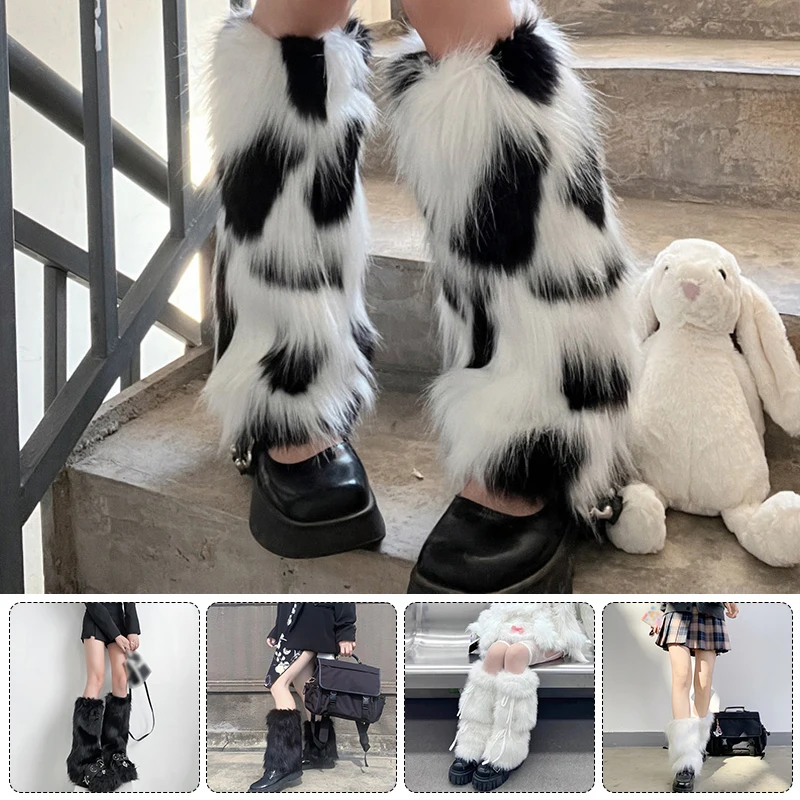 

Women Faux Fur Leg Warmers Y2K Jk Boots Stocking Girls Lolita Punk Boot Cover Harajuku Furry Fur Foot Warming Covers