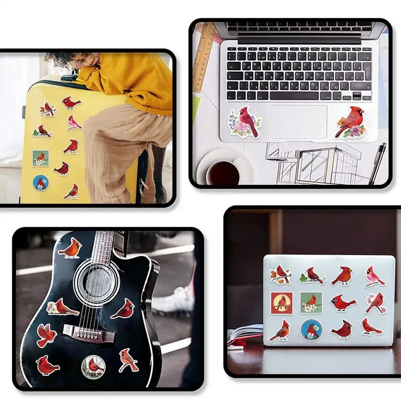 Bird Stickers Waterproof Cute Cartoon Red Birds Decals 56X Highly Adhesive Removable Wall Decor Art Stickers For Scrapbooking