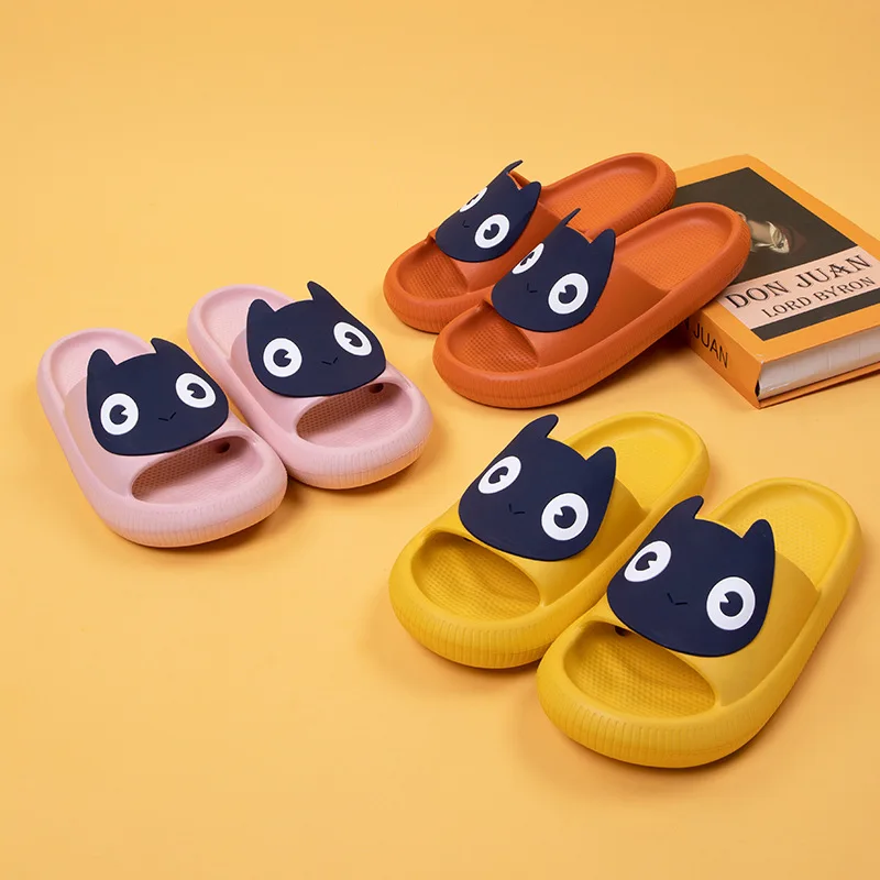 Womens Summer Slippers Cats Slippers Cartoon Black Cat Cat Sandals
