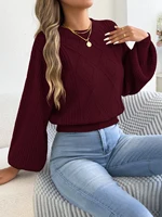 Women's Solid Color Round Neck Lantern Long Sleeve Knitted Sweaters for 2025 Autumn Winter Clothes Yellow Red Khaki - Image 4