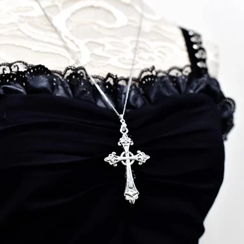 Y2k Rose Cross Pendant Necklaces Hip Hop Fashion Cross Choker Vintage Floral Jewelry Charm for Women Men Street Wear Accessories 1