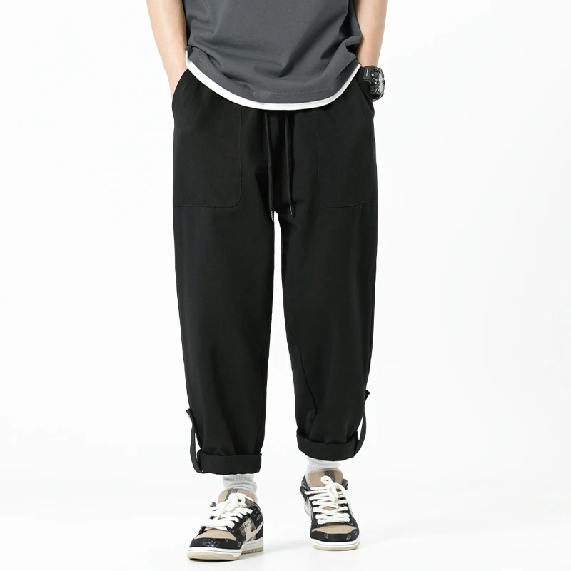 Men's clothing  Casual Sport Pants 100% Cotton Loose Foot Button Design Streetwear Fashion Man Cargo Pants New Spring Autumn