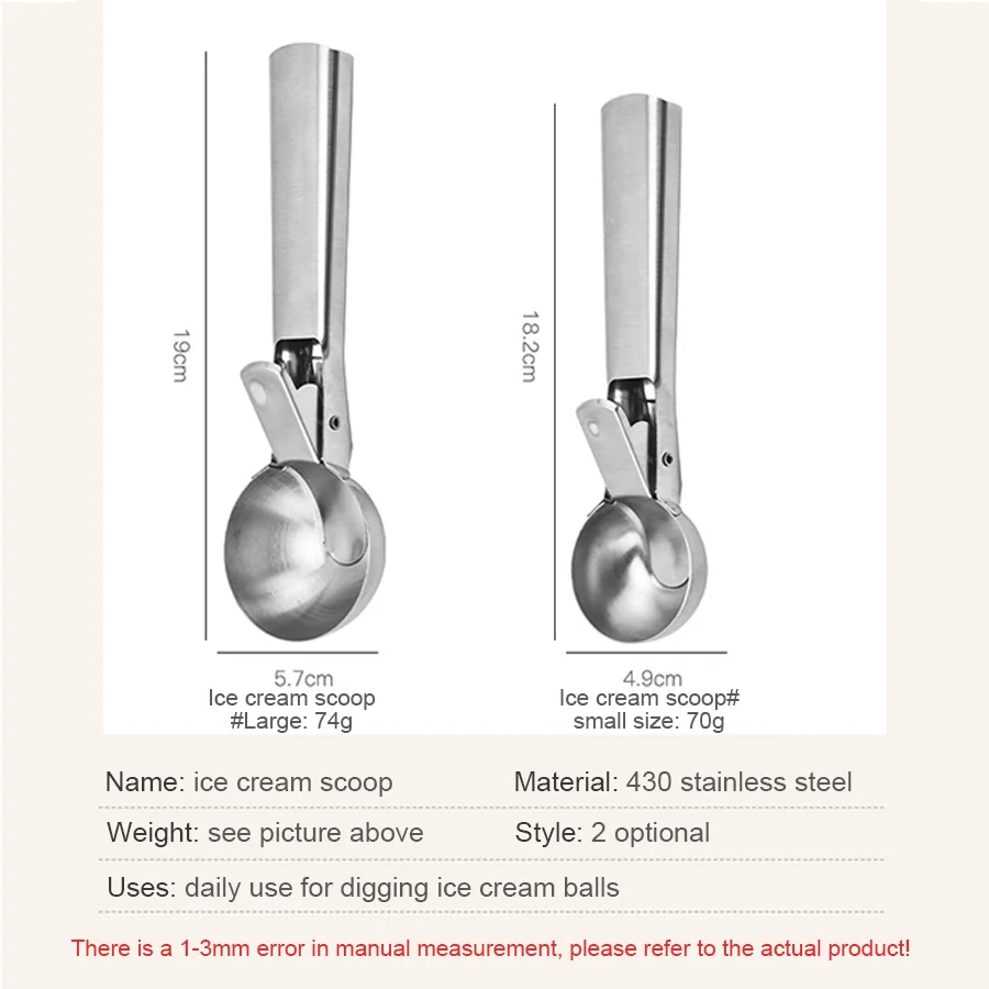 Stainless Steel Dual-Purpose Ice Cream Scooper Multifunctional Fruit Scoop